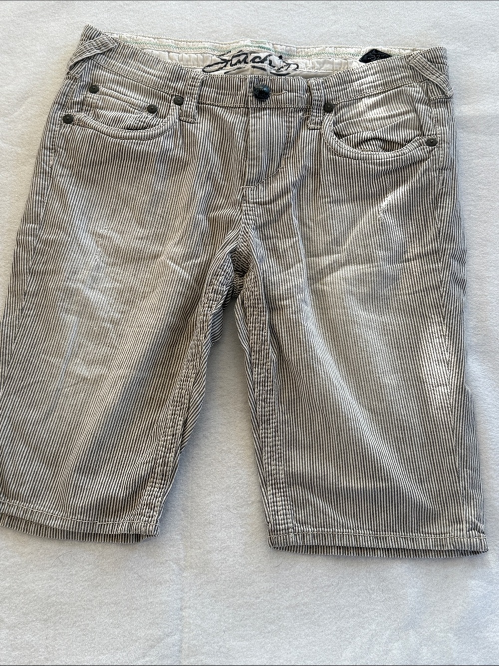 Women's Pinstripe Flat-Front Shorts in Light khaki